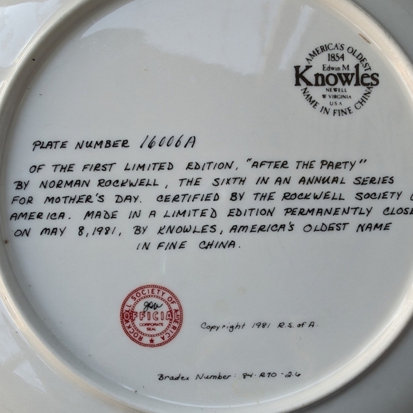 Knowles Fine China, Norman Rockwell Mother's Day 1981 Vtg Collectors Plate - Picture 5 of 5